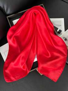 1pc Women's Solid Color Printed Square Silk Scarf, Silk Neckerchief Suitable For Daily Use - Champagne - View 4