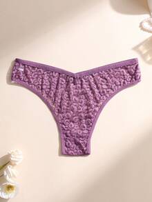 3pcs/Set Plus Size Women Sexy Lace Bikini Panties, V-Shape Waistline Seamless Hollow Out Solid Color Fashionable Sports Underwear - Multicolor - View 8