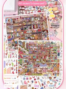 Extra Large Vintage General Store Scenery Stickers, Miniature Goods Storage Series Stickers, 3D Positioning Line DIY Decorative Collage Stickers - Rectangle - View 8
