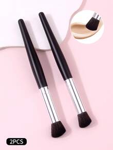 2Pcs Soft Slope Concealer Brush Set | Professional Synthetic Fiber Makeup Brushes | Black Handle | Face Makeup Tools For Beginners - Black - View 4