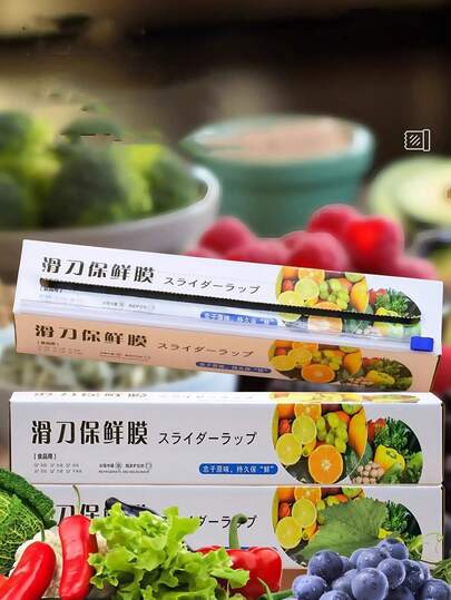 PE Cling Film, Kitchen Food Cover, One-Time Tear-Off Style Cutter, Slide Knife Cling Film, 30cm Wide