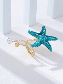 1 pieza Anillo de estrella de mar de resina con estilo de vacaciones, accesorio casual para mujeres - Azul - Ver 2
