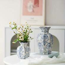 1pc Blue And White Porcelain Vases, Retro Home Decoration Vases, Adding French Country Elegance To The Home, Gifts, Home Decoration Ornaments, Flower Arrangement Art - Blue and White - 查看 5