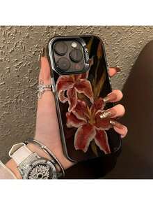 适用于 13/14 Pro Max/11 的透明黑色手机壳，采用 IMD 材质，饰以精美花卉图案，不影响摄像头使用，防水、防震、防摔、防刮花 - 白色 - 查看 3