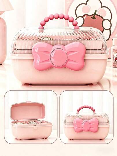 1 Piece Sweet 3-Compartment Ring Storage Box For Hair Accessories, Jewelry, Cosmetics, Etc. Suitable For Living Room, Bedroom, Hair Clips, Makeup Organizer, Valentine's Day.