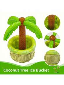 Inflatable Hawaiian Coconut Tree Beer Cooler - Green & Yellow Tropical Pool Party Decor, Summer Coconut Tree Oversized Pvc Inflatable Ice Bucket, Outdoor Swimming Pool Party Beer And Beverage Bucket Party Decoration,Durable Pvc Drink Bucket With Ice Capacity Birthday Celebrations, Beach Accessory, Hibiscus Pattern, Textured Surface - View 7