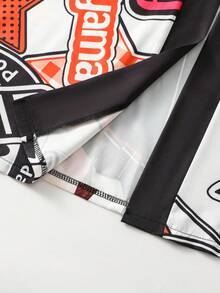 Anime-Inspired 7/8 Sleeve Kimono Robe, Red & White Musical Note Print, Loose Fit Lightweight Cardigan Jacket - Coral Orange - View 6