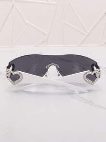 1pc Frameless Metal Heart Decor Y2K Style Fashion Glasses, Suitable For Beach, Party, Gift, Vacation - 灰片白腳 - 查看 2