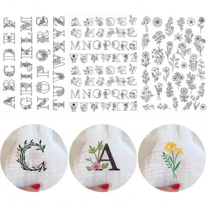 LAMYA 水溶性刺绣稳定纸，可粘贴缝制，带有预印花叶图案转印贴纸，适用于DIY工艺品