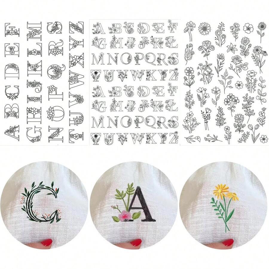 LAMYA Giấy ổn định thêu tan trong nước, dán và khâu, có in sẵn họa tiết hoa lá để làm đồ thủ công DIY. - A18-2 - Xem 1