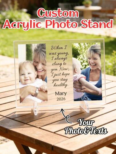 Personalized Acrylic Photo Plaque With Custom Text, Clear Acrylic Picture Stand Desk Decor, Unique Gift For Mom Dad Grandma, Birthday Mother's Day Father's Day Christmas Keepsake, Sentimental Mom Gift From Daughter Son, Mother's Day Birthday Keepsake Desk Decor