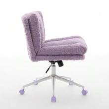 26.4-Inch Wide Office Chair, Faux Fur Pillow Office Chair For Home Use, Metal Base, Adjustable Swivel Office Chair, Toilet Chair (Pink), DE1875VT - 紫色 - 查看 8