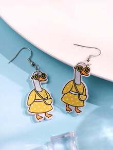 一对夏季海滩度假可爱时尚独特设计的趣味橙色鹅形耳环，适合日常佩戴、节日和派对。 - 彩色 - 查看 4