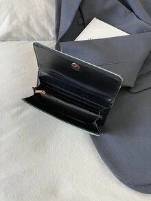 Quilted Green Long Wallet, Ultra-Thin Portable, Cash, Office Lady, Women, College, Business, Commute, Office, Anniversary, Valentine's Day Gift, Black Gift - Black - View 10