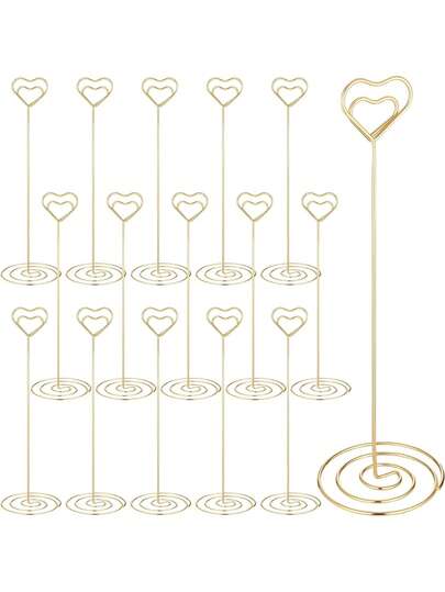 1/2 chiếc Giá đỡ thẻ tên bàn hình trái tim màu vàng bằng kim loại - Cao 8,66 inch, thích hợp cho đám cưới, tiệc tùng, lễ tốt nghiệp, nhà hàng và trang trí nhà cửa.