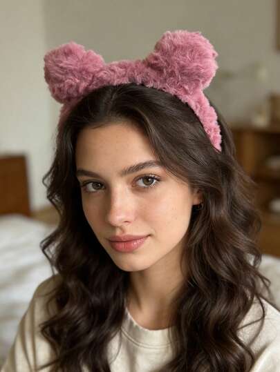 1pc Soft Plush Bear Ear Headband, Cute Personalized Hair Accessory Suitable For Party, Brunch, Home, Casual, Sweet Makeup Routine