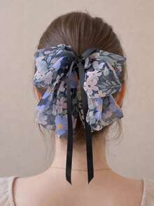 优雅双面蝴蝶结泡泡发夹，蓬松网状设计，增添蓬松感，打造公主风发型，涤纶（聚酯纤维）和亚克力材质，新款季节限定爪夹发夹，适合上学、大学、学院风等场合，可爱发饰，头饰，发夹 - 黑色 - 查看 9