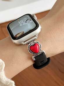 1条复古心形绿松石镶嵌硅胶表带，适用于 38mm 40mm 41mm 42mm 44mm 45mm 49mm，波西米亚风格表带，兼容 Series 11 Ultra 3 SE3 Ultra 2 S10 SE2 9 8 7 SE 6 5 4 3 2 1，适合搭配各种服饰，日常佩戴，假日休闲。 - 黑色 - 查看 5