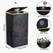 100L Bamboo Frame Deposit Bottle Recycling Bin | Foldable Large Trash Can Laundry Basket For Bottles Cans Storage, Home Kitchen Bathroom - Multicolor - View 2