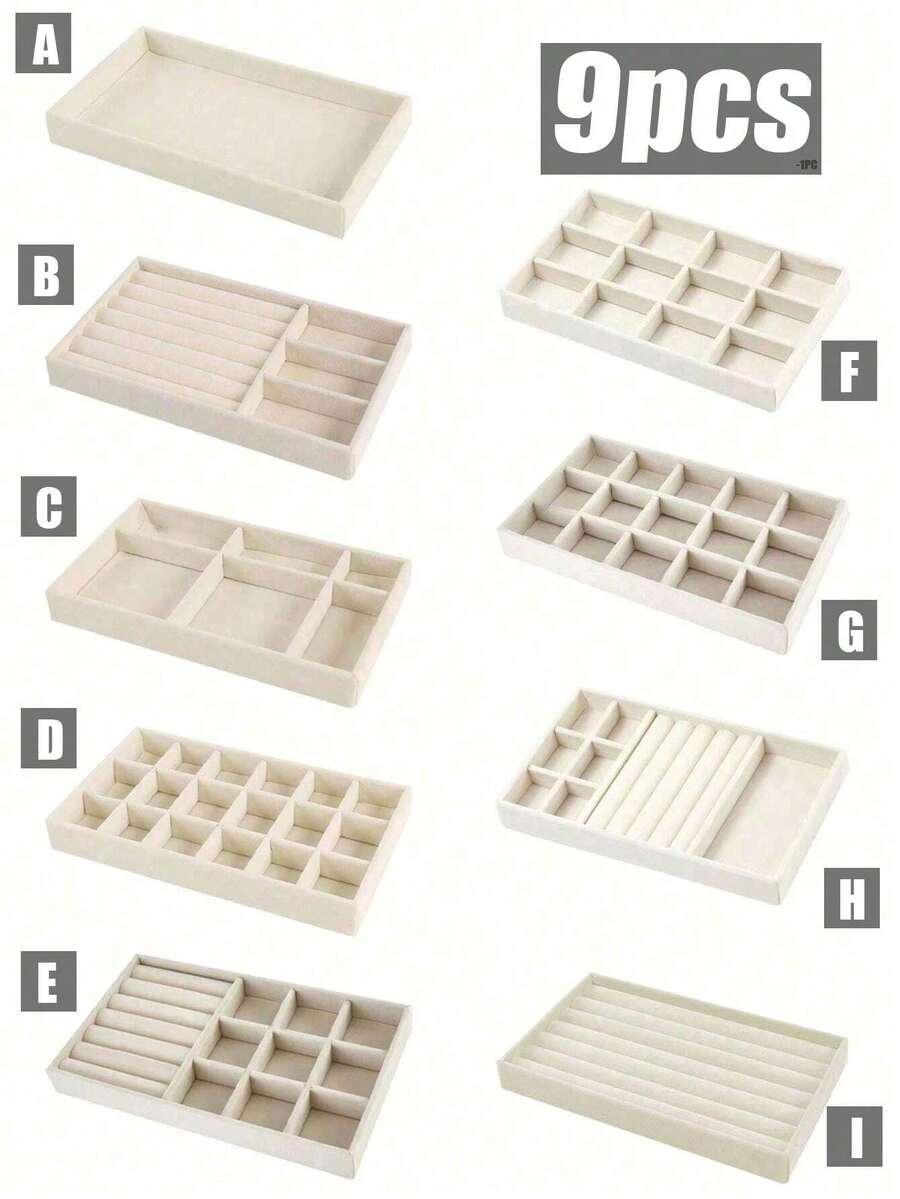 1 Khay đựng trang sức 9 trong 1 phủ nhung, khay sắp xếp ngăn kéo, hộp đựng trang sức dung tích lớn với các ngăn riêng biệt, giá trưng bày trang sức cho bông tai, dây chuyền, vòng tay, nhẫn, kẹp tóc, dây buộc tóc. Thích hợp làm quà tặng cho bạn gái, Ngày Valentine, Ngày của Mẹ, Giáng sinh, Lễ Tạ ơn. - Màu be - Xem 1
