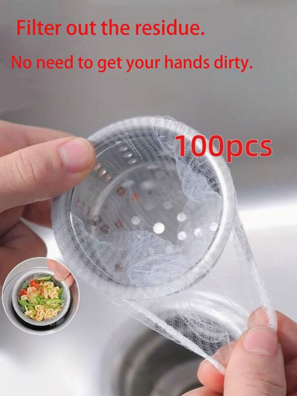 100 piezas de filtros desechables para el fregadero de la cocina - Diseñados para filtrar los residuos de alimentos y bloquear el agua residual en el drenaje del fregadero. Adecuado para la cocina y el baño.