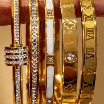 5/1pc Refined Graceful Stainless Steel Bracelet Set, Seamlessly Blends With Work Attire And Evening Gatherings, Modern Stackable Bangle Style Enhances Any Look, Heartfelt Present For Close Companions On Special Days, Adds A Touch Of Sophistication To Intimate Dates And Daily Commute