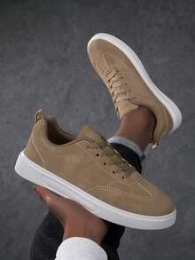 男士运动鞋、男士休闲鞋、时尚个性街头风学生帅气鞋、系带男鞋、男士滑板鞋 - 卡其色 - 查看 2