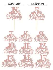 1pc Pink Cute Heart-Shaped Birthday Cake Topper - Suitable For 1st/9th/10th/11th/12th/13th/14th/15th/16th/18th/21st Birthday Celebration, Birthday Party Dessert Cake Decoration - Multicolor - View 4