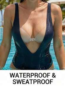 1对女士硅胶文胸，无肩带硅胶文胸，女士硅胶聚拢文胸垫，款式多样，适合婚礼穿着，带乳贴，透气防水文胸 - 杏色 - 查看 2