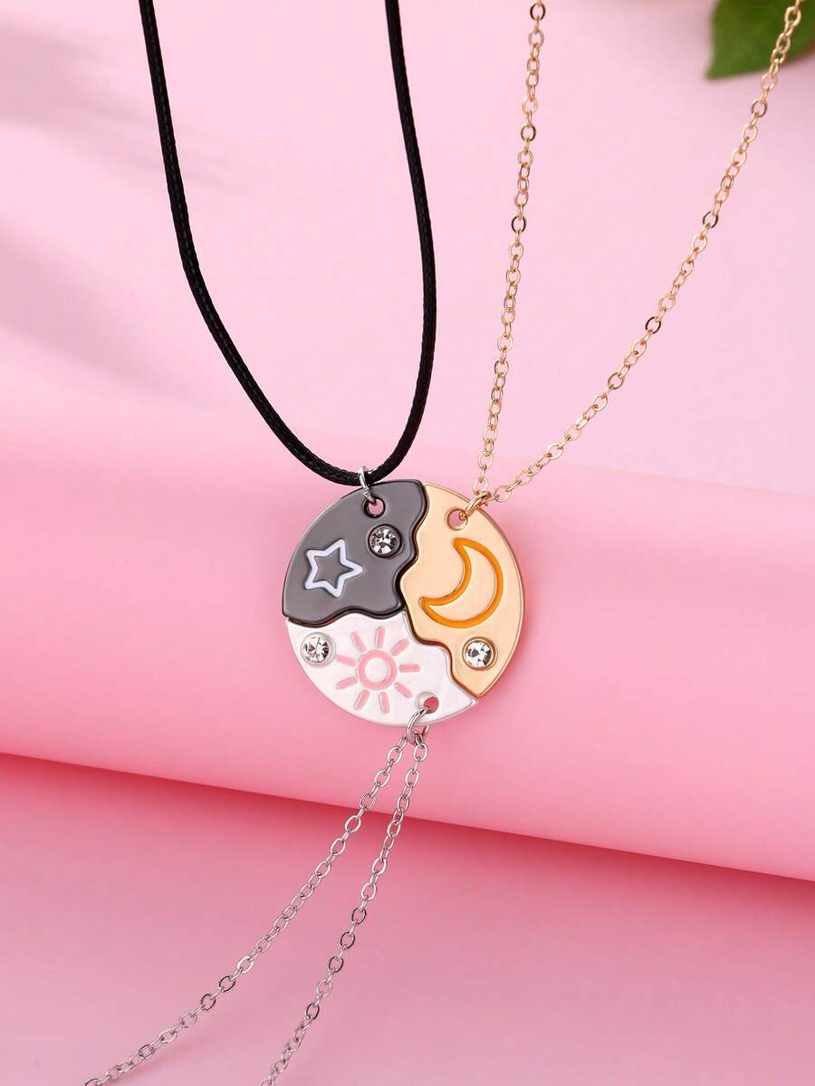 3件套儿童时尚好朋友云朵、太阳、星星、月亮吊坠项链套装，适合日常佩戴、送礼、节日佩戴 - 彩色 - 查看 1