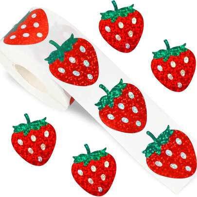 500 Sticker/Roll Strawberry Shaped Laser Sticker Sealing Sticker Decorative Gift Box Adhesive Sticker Label Label Sealing Sticker Reward Sticker Gift Packaging Sticker Party Small Gift