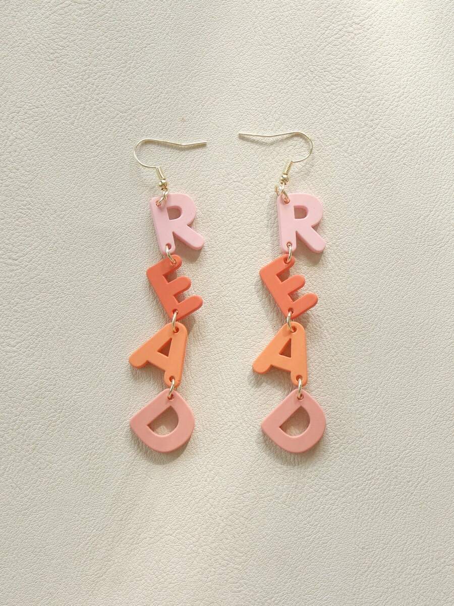1 Đôi bông tai mặt dây chuyền chữ "READ" màu hồng dễ thương bằng acrylic, phong cách đi học & nghỉ mát, quà tặng cho nữ giới nhân dịp lễ hội âm nhạc và tiệc tùng. - Hồng - Xem 1