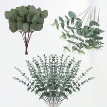 3/30/60/120pcs Mixed Eucalyptus Leaves & Stems, Artificial Silver Dollar Eucalyptus Leaves, Dried Eucalyptus Bunches, Wedding Vase Floral Decor - Green - View 3