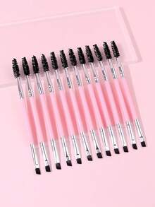 12支装粉色双头睫毛卷翘刷眉刷塑料手柄便携版眼妆刷睫毛嫁接刷，专业化妆刷，家用户外男女通用 - 粉色 - 查看 2