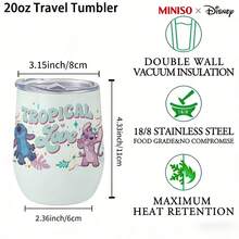 MINISO X Disney Lilo & Stitch & Angel Tropical Love Insulated Stainless Steel Eggshell Tumbler With Lid,Double-Walled Vacuum Cup For Coffee,Wine,Drinks - 彩色 - 查看 5