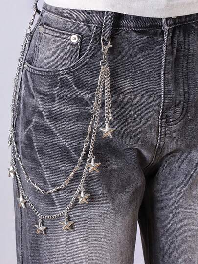 1 chiếc dây đeo eo hình ngôi sao kim loại phong cách hip hop dành cho nam, dây đeo nhiều lớp kiểu punk đính đinh tán dành cho nữ, phụ kiện quần jeans phù hợp cho sử dụng hàng ngày.
