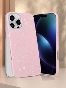 2 件装闪亮手机壳，兼容 7/8/X/XS/XR/11/12/13/14/15/16/Pro/Pro Max，全包防震保护套，简约设计，完美保护您的手机 - 粉+粉 - 查看 2