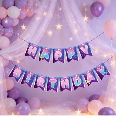 1Set, Music Themed Happy Birthday DIY String Bunting Banner, Glitter Pink & Purple Gradient Pennant Banner With Musical Notes, Microphone, Stars & Hearts, Pop Star Karaoke Party Decorations For Birthday, Singing Concert Themed Party Supplies,Pop Star Happy Birthday Banner Garland Korean Theme Party Supplies For Fan Meeting