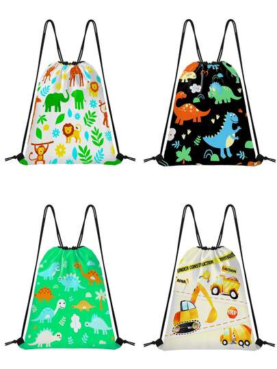 Nueva mochila con cordón con estampado de vehículos y dinosaurios de dibujos animados para niños y niñas, bolsa deportiva ligera, bolsa de yoga, bolsa para zapatos, adecuada para la escuela, viajes, actividades al aire libre, playa, bolsa de almacenamiento para campamento