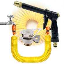 可伸缩花园软管，带喷嘴的柔性可拉伸灌溉软管，高压洗车工具，可调节橡胶手柄园艺喷枪 - B - 查看 2