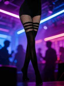 3双装性感镂空连裤袜，镂空吊袜带，密网眼丝袜，夜店女王黑色丝绸性感渔网袜 - 彩色 - 查看 5