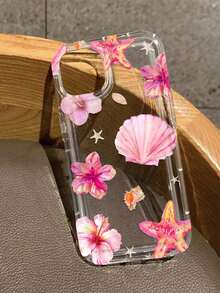1pc Shockproof Flower Print Phone Case, Transparent With Large Camera Hole, Suitable For IPhone 17 Air/17 Pro Max/17/16 Plus/15/14/13/12/11/XS Max/XR/7/8 - Multicolor - View 1