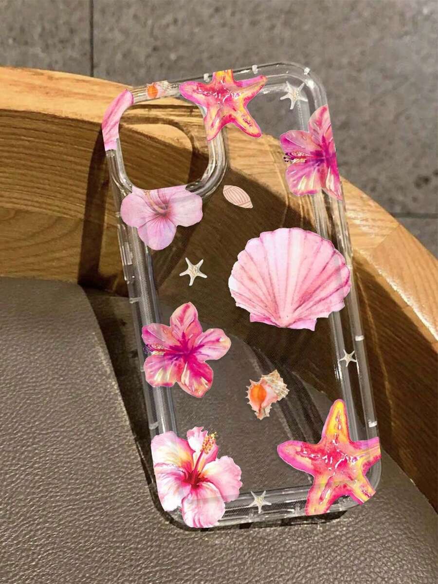 1pc Shockproof Flower Print Phone Case, Transparent With Large Camera Hole, Suitable For IPhone 17 Air/17 Pro Max/17/16 Plus/15/14/13/12/11/XS Max/XR/7/8 - Multicolor - View 1