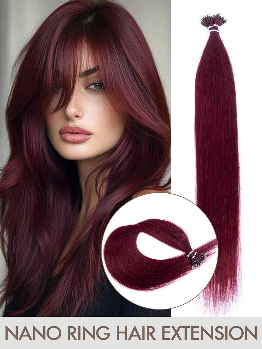 Nano Ring Hair Extensions, Real Human Hair, Pre-Bonded Cold Fusion Natural Nano Connector, Invisible Nano Ring Hair Pieces, 12-24 Inch Long Hair Extensions For Women, Daily, Party, Wedding Styling, Summer Style