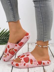 New Women's Home Slippers Featuring A Cute Strawberry Print. Made From Soft EVA Material, The Soles Are Slip-Resistant, And They Provide A Silent Feel, Making Them Perfect For Indoor Home Use And Casual Daily Wear. - Hồng - Xem 3
