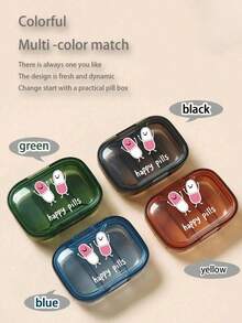 Pill Box With Cute Little Pills And The Letters "Happy Pills" Printed On It, Semi Transparent Visible Medicine Box,Portable And Minimalist Pill Organizer Medication Storage Box With 3 Compartments For Home And Travel Portable Travel Mini Pill Case Waterproof Moisture-Proof Pill Storage Container Suitable For Storing Medication Rings And Other Small Itemsl - Multicolor - View 13