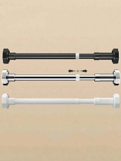 1pc Adjustable Stainless Steel Closet Rod, Expandable Bathroom Towel Bar, Clothing Rack, Curtain Rod, Wardrobe Hanging Rod, Retractable Shower Curtain Rod, Balcony Pole - No Drilling Required, Fits Curtains, And Clothing Bedroom, Organizer, Home Storage, White Shirt Women, Black Pants Women, Ladies Winter Clothes, Dress,