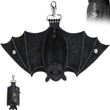 Handmade Gothic Style Bat Wing Coin Purse - Hand-Sewn Bat Wallet With Zipper Coin Pocket And Keychain, Suitable For Bags And Belts - Fashion Accessory - Black - View 12