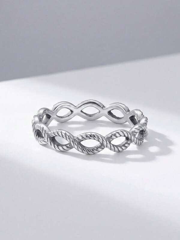 ESBERRY 1 pieza Anillo de plata de ley 925 simple y elegante de tejido de cable entrelazado para mujer, perfecto para uso diario, un hermoso regalo de joyería para el cumpleaños de una amiga