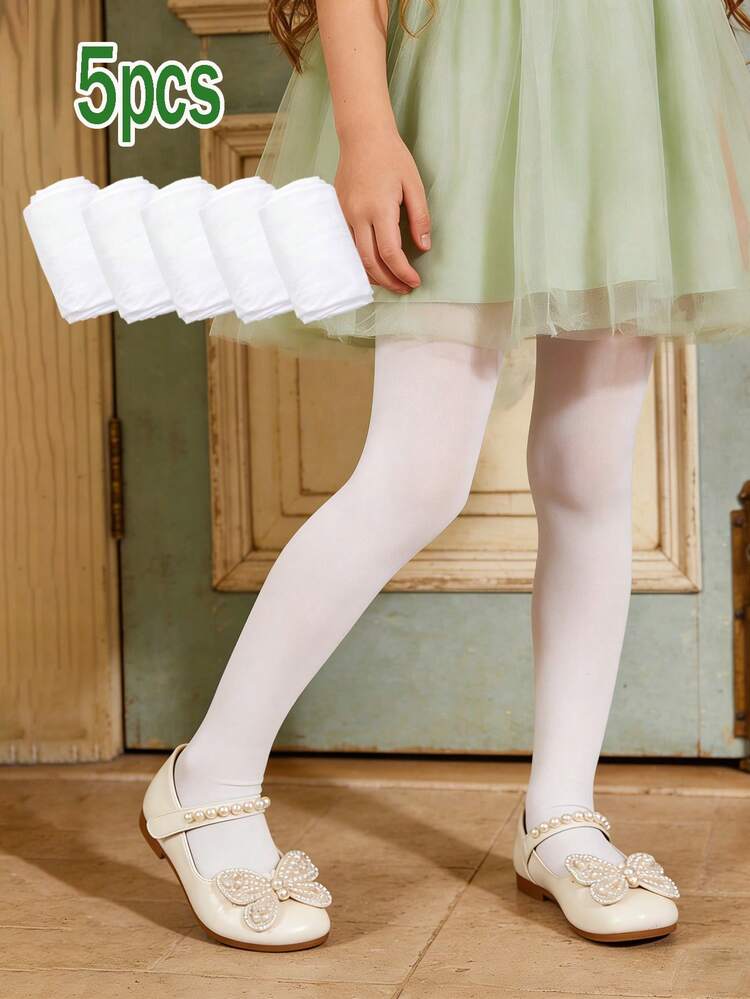5/10pcs Pack Girls White Tights, Minimalist Breathable Thin Stirrup Leggings For Spring/Summer, Suitable For Dance, Fits Ages 0-3 Years, 4-7 Years, 8-12 Years - White - View 21